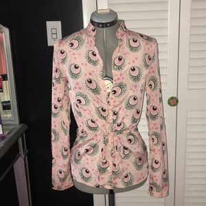 Light pink peacock retro 60s button down blouse